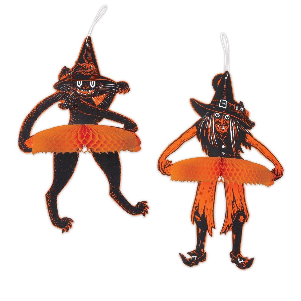 12 Pack Bulk Vintage Halloween Tango Witch/Cat Decoration Set
